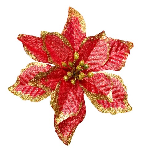Christmas Glitter Poinsettia Christmas Tree Ornaments Pack of 12 Burgundy