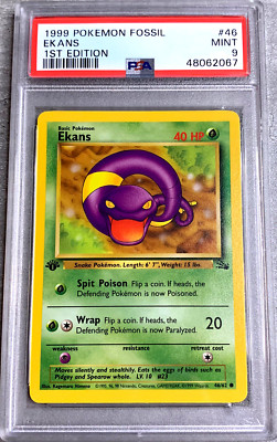 ekans pokemon card Pokémon 1st Edition PSA 9 Mint, Fossil Set 46/62, WOTC 1999 The item may be similar but not exactly the same as the image (e.g Ekans 25/68 Hidden Fates Pokemon