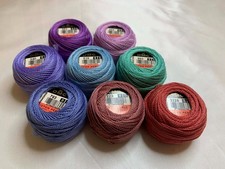 lot of 8 DMC 116 8 Perle Cotton Thread Balls, Size 8 new 127 Jewel Tones