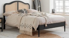 French Style,Black Oak & Rattan Wood Wooden Bed Frame 4ft6 Double,5ft King,6ft