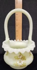 Beautiful vintage Fenton Custard ruffled Uranium Vaseline Glass Basket signed