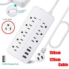 5Ft / 4ft US Power Strip Surge Protector 8 AC Outlets 3 USB Ports Type C Ports
