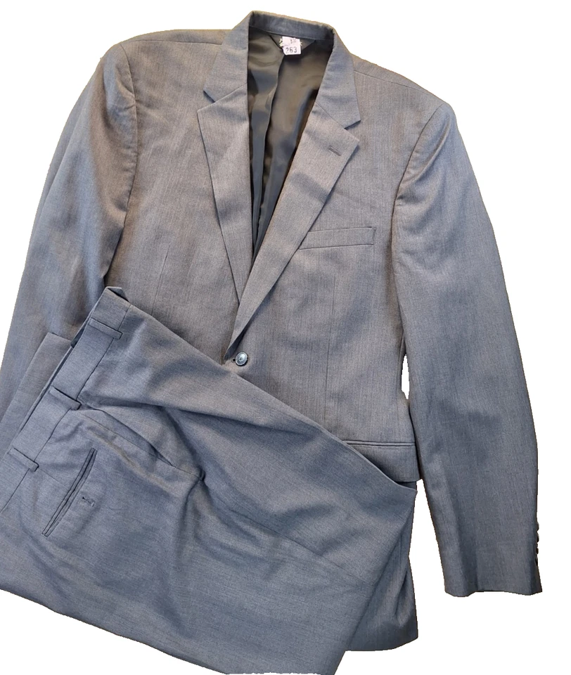 Jos A Bank 100% Wool 2 Piece Suit Jacket + Pants Mens 46L Gray - Image 2 of 4