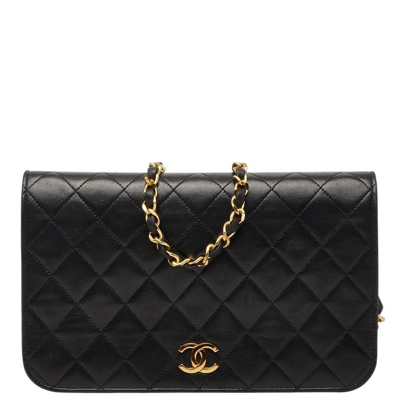 Chanel Coco Mark Matelasse Crossbody Chain Shoulder Bag Black Lambskin Used