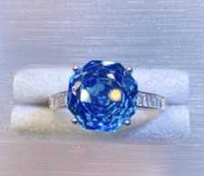 S925 Silver Rose Cut Deep Blue Topaz Open Ring for Women