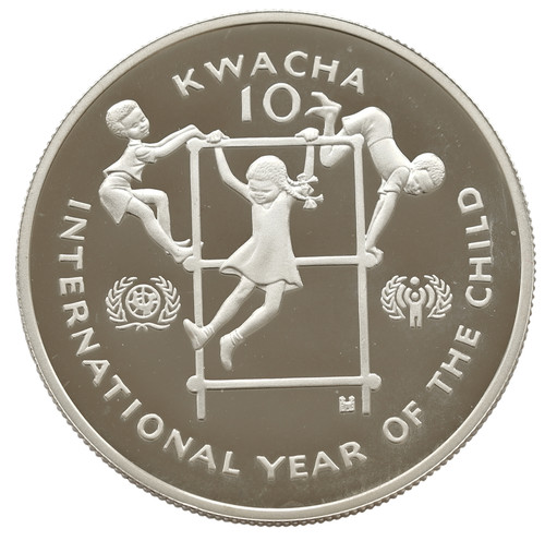 ZAMBIA 10 KWACHA  1980 YEAR OF CHILD SILVER PROOF