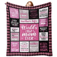 Gift for Mom from Daughter Son Flannel Throw Blanket, Word's Best Mom Pink Mom