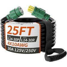 25FT 30 Amp Generator Extension Cord 4 Prong, NEMA L14-30P/L14-30R 10 Gauge S...