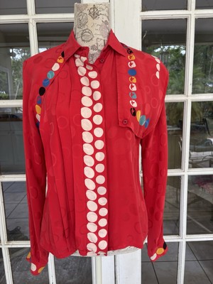 Francesca of Damon Starington Size 8 Silk Blouse Cats Red Long Sleeve Polka  Dot | eBay