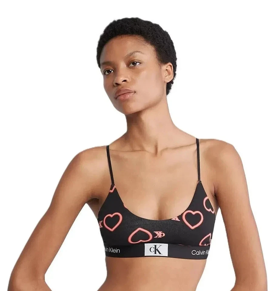 DOS (2) Bralette Calvin Klein 1996 día en V algodón elástico sin forro QF7477 NUEVO CON ETIQUETAS Foto 3 de 4