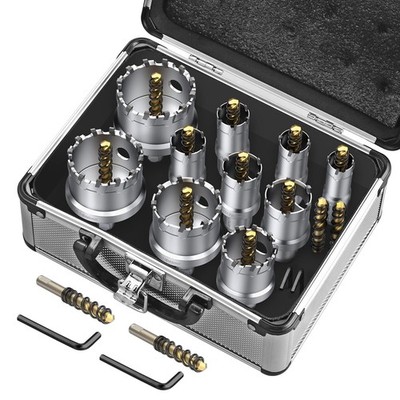 TCT Hole Saw Drill Bit Set, 10 PCS Tungsten Carbide Hole Saw Kit (16-53mm) wi...