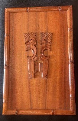 Vintage Hawaiian TIKI Two-Sided Koa? Wood Carved Panel MCM Hawaii Rare