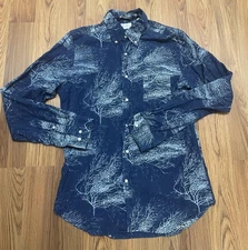 GANT Rugger Shirt Mens Medium Indigo Button-Up Tree Print Woven