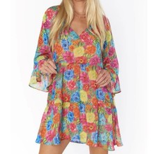 Show Me Your Mumu Viola Sheer Floral Mini Dress — S Pink Bell-Sleeve Vacation