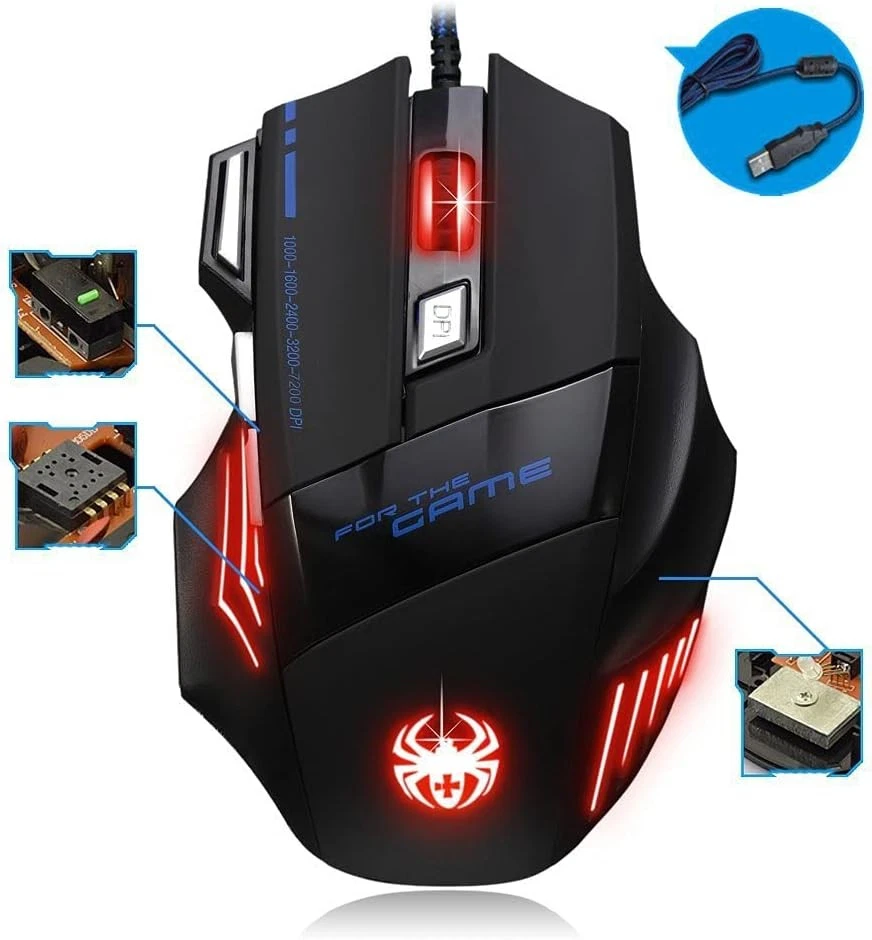 Ergonomic 7200 DPI Wired Gaming Mouse with 7 Buttons for PC & Mac - Black - Image 3 of 4