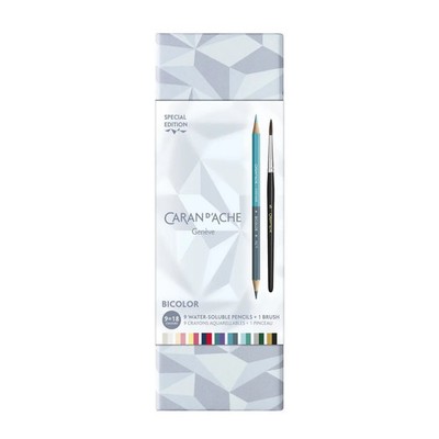 Caran d Ache Alpine Frost Prismalo Bicolor Set (9 Stifte 18 Farben + Pinsel) SE