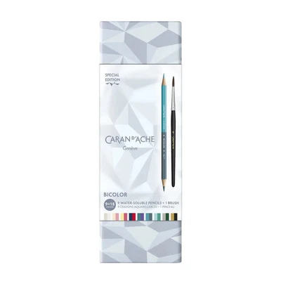 CARAN D'ACHE Juego Caran d’Ache Prismalo Bicolor — 9 Lápices = 18 Colores + Pincel, Hecho en Suiza