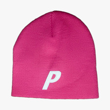 Pink & White Solid Knit Beanie Hat w/ White P...