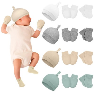 4 Pack Preemie Hats Mitten and Socks Set Cotton Preemie Cap No Scratch Mitten...