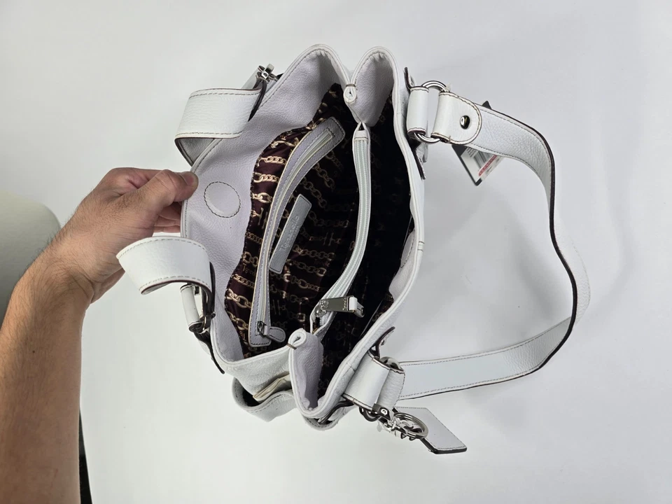 Nuevo Bolso de Mano Tignanello Perfect 10 Cuero Shopper Tachonado Blanco T98530 Foto 4 de 4