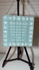 Beach Rules Wooden Wall Sign Coastal Nautical Decor Hanging Plaque