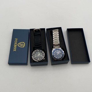 Lot of 2 Men’s Diver Style Quartz Watches LIGE & FOXBOX 47mm Working w/ Boxes