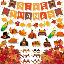 Thanksgiving Decorations Set, GIVE THANKS Banner and Garland, Hanging Swirls, Tu
