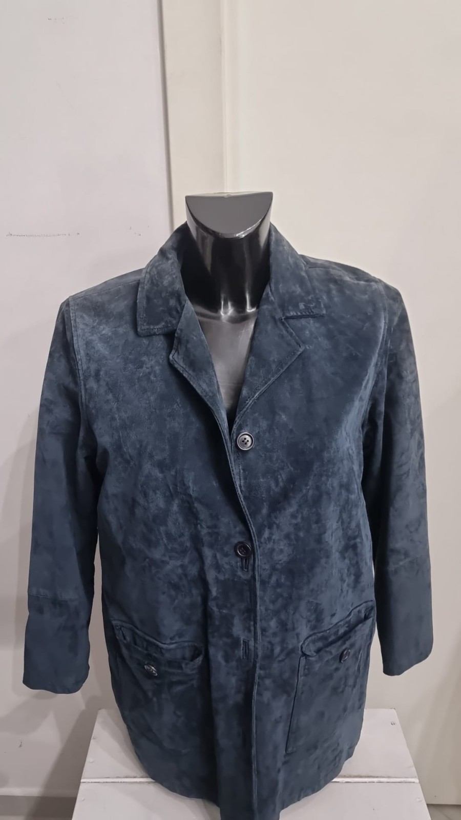 Women's Blue Leather Coat Jacket Size 46 Code AN272