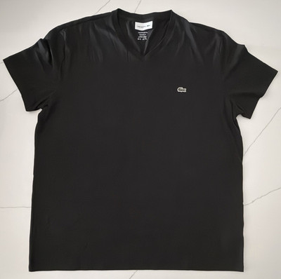 Lacoste Men's Black V-Neck Short Sleeve Crocodile Logo Cotton Jersey Tee 4