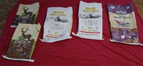 Lot Of 5 Empty Woven Plastic Chicken & Horse Feed Bags-Crafts, Totes, Gift Bags