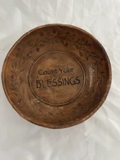 Count Your Blessings Resin Faux Wood Bowl Farmhouse Country  Primitive Rustic