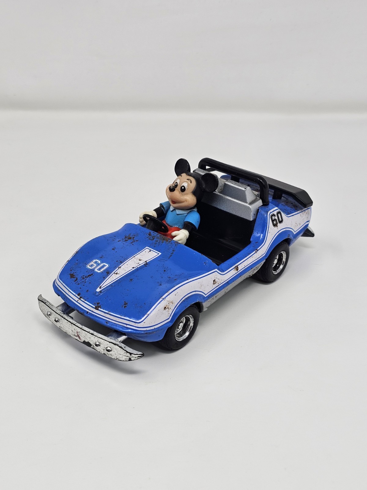 Vintage Tokyo Disneyland Mickey Mouse 1986 Blue Pull Back Tin Car Japan Disney