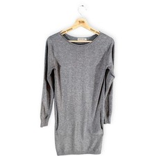 Ladies Grey Soft Knitted Long Sleeved Jumper Sweater Dress Size 8