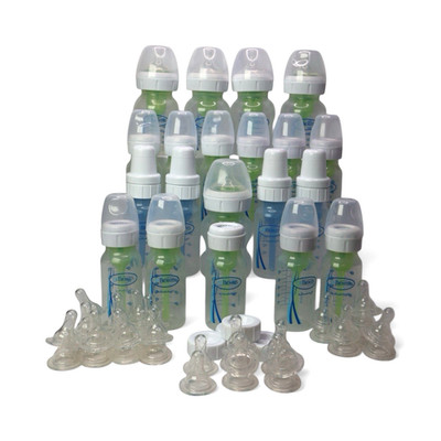 Dr. Brown's Anti Colic Plastic Bottles Lot Flow Parts, Caps, Nipples NEVER USED