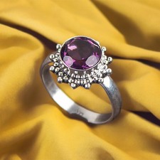 925 Sterling Silver African Amethyst February Birthstone Ring All Size Gift DR