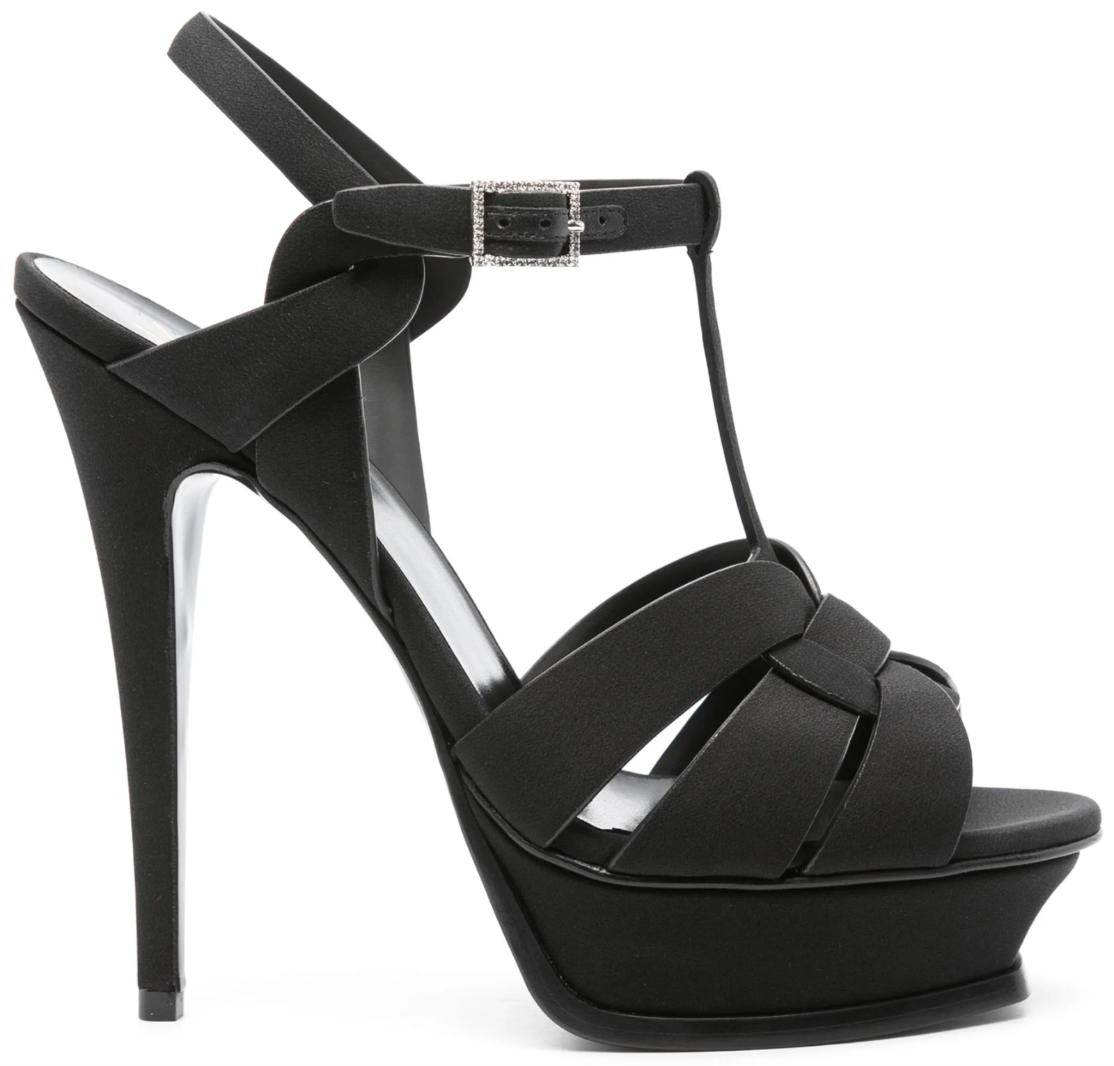 Sandali decolte Saint Laurent YSL Tribute nero raso cristallo plateau 39 9 $1350