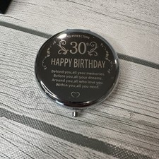 30th Birthday Mirror 30th Engraved Silver Birthday Gifts for Women Round Travel