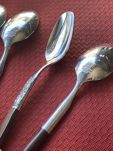 Lot Of 4 Vintage Teaspoons Oneida Northland Napa Valley Wood Handle Rare EUC Hip - Picture 11 of 12