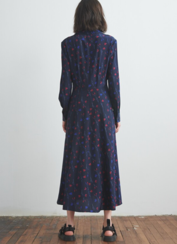 Thakoon Tulip Print 100% Silk Shirt Dress Maxi Long Sleeve Navy Blue Red sz 8 - Picture 4 of 6