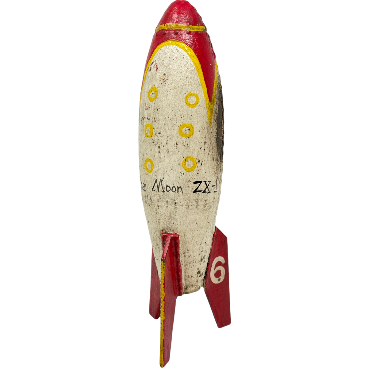 Rocket Toy Bank, Cast Iron Rocket To The Moon Bank W/ Painted