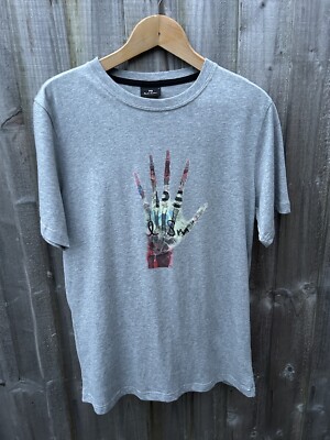 PS Paul Smith Skelett Hand Print Logo T-Shirt Herren Grau Größe Small Brandneu