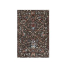 2'x3' Brown Scrolls Leaf Design Hand Knotted Textured & Wool Silk Mat Rug R91152
