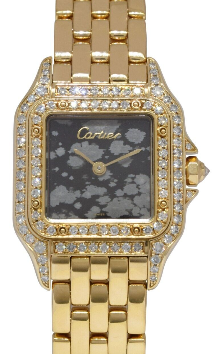 Cartier Panthere Small 18k Yellow Gold Obsidian Stone Dial Diamond