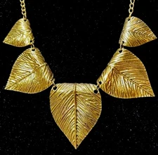 Five  Gold Leaf Statement Necklace #278