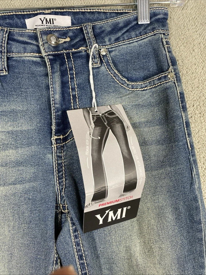 YMI Womens Jeans 27 33 Rhinestone Pockets Embellished Flare Denim Fade Bling - Image 3 of 4