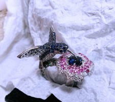 Beautiful Multi-Color Gemstone With Pretty Bird  Flower Engagement 925 SS Ring