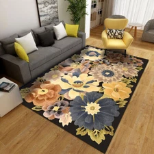 Vintage 3D Flower Velvet Area Rug Living Room Bedroom Floor Mat Nonslip Washable