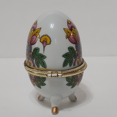 Collectible Trinket Hinged Box Floral Gold Footed Egg - Picture 4 of 10
