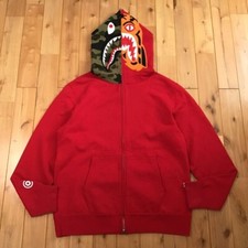 BAPE Crazy Face Tiger Shark full zip Hoodie Red A Bathing Ape Size XL