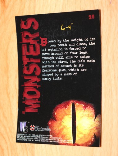 1998 Resident Evil 1 2 3 Wildstorm Trading Card Capcom Monsters G - 4 G4 26 - Picture 2 of 5